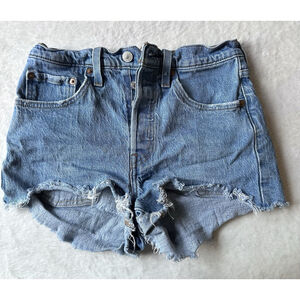 Levi’s 501 Cut Off Denim Shorts Women’s 26 Distressed Button Fly